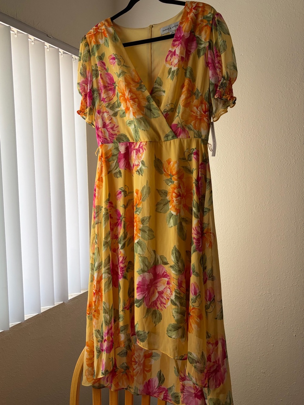 Emma & Michele Yellow Floral High-Low Wrap Dress (missing belt)